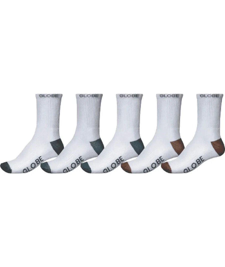 Globe Ingles Crew Sock 5-Pack White 1 Globe Ingles Crew Sock 5-Pack White